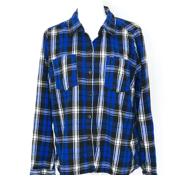 Hurley Tops - Hurley Blue & Black Flannel Long Sleeve Top